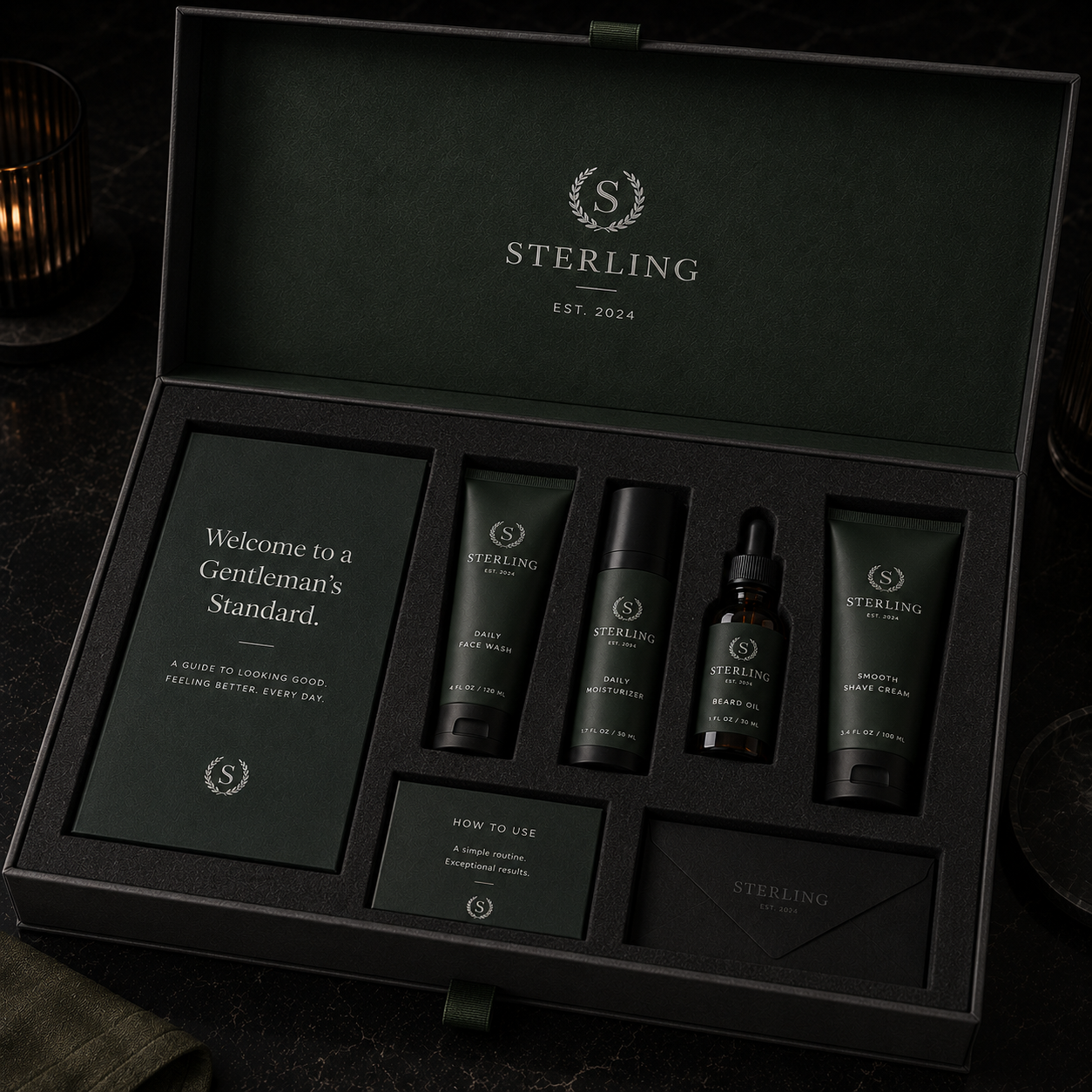 The Gentleman's Kit open showing the full grooming lineup