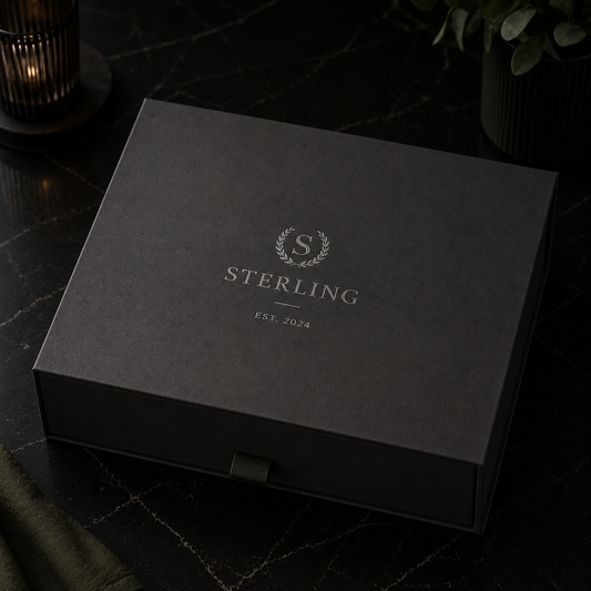 The Gentleman's Kit gift box closed with ribbon
